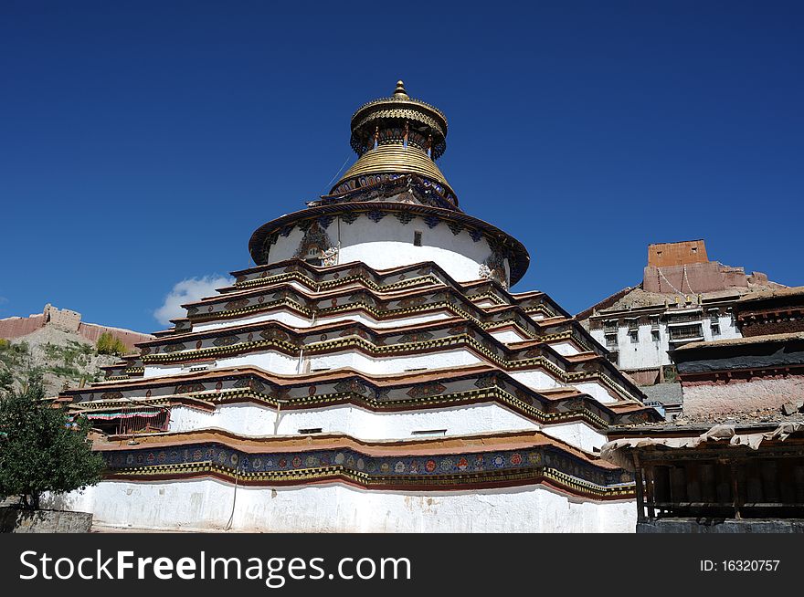 A grand pagoda(stupa) at Gyangze(jiangzi),Tibet. A grand pagoda(stupa) at Gyangze(jiangzi),Tibet