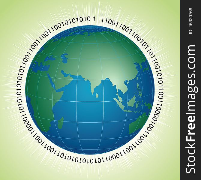 Illustration of a Globe with binary digits. Illustration of a Globe with binary digits