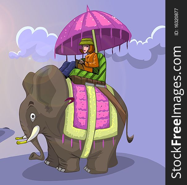 Illustration of a Tourist riding elephant. Illustration of a Tourist riding elephant