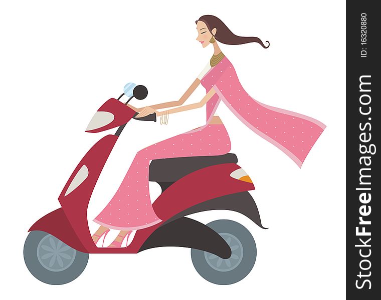 Woman riding a motor scooter. Woman riding a motor scooter