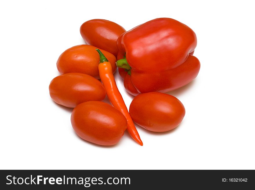 Red vegetables on white background