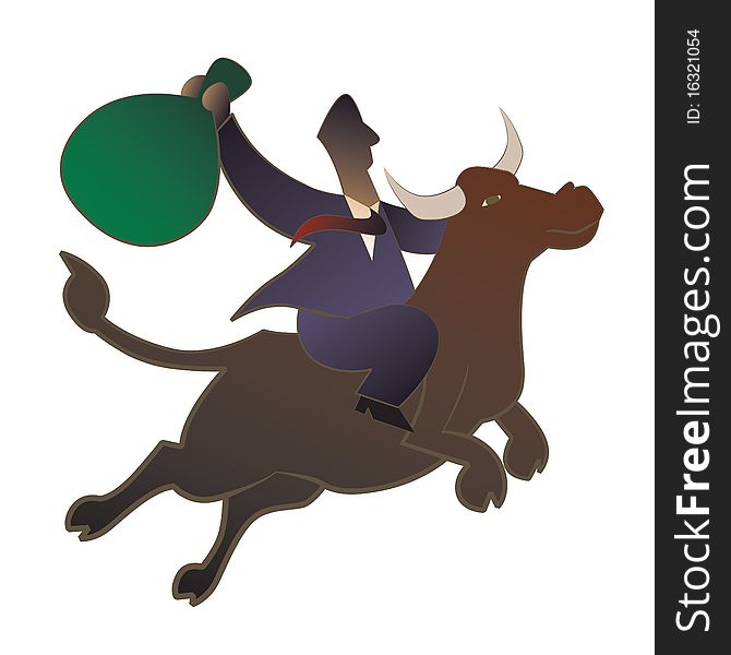 Illustration of a Businessman riding a bull. Illustration of a Businessman riding a bull