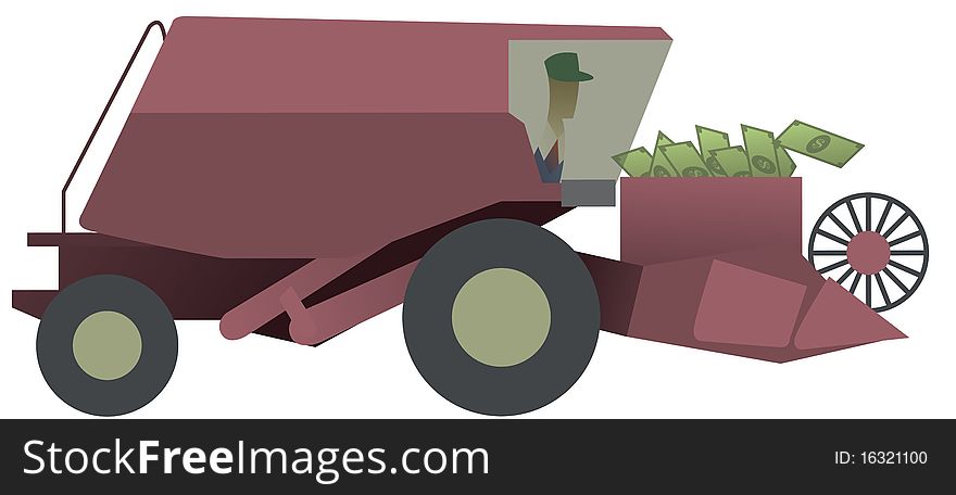 Businessman harvesting money from a field. Businessman harvesting money from a field