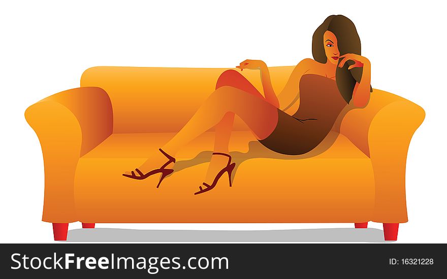 Woman sitting on a couch. Woman sitting on a couch