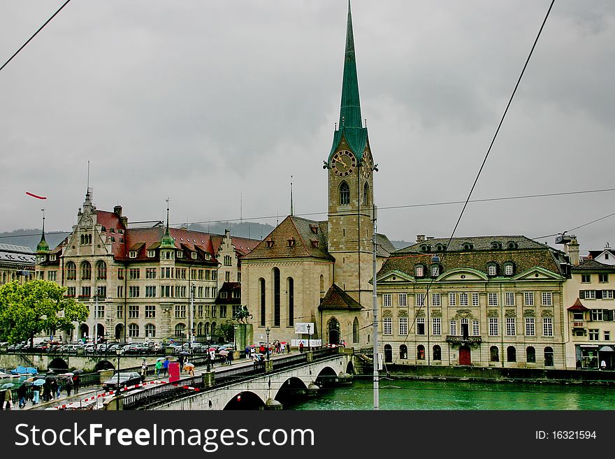 The River Limmat And The Church Fraumunster