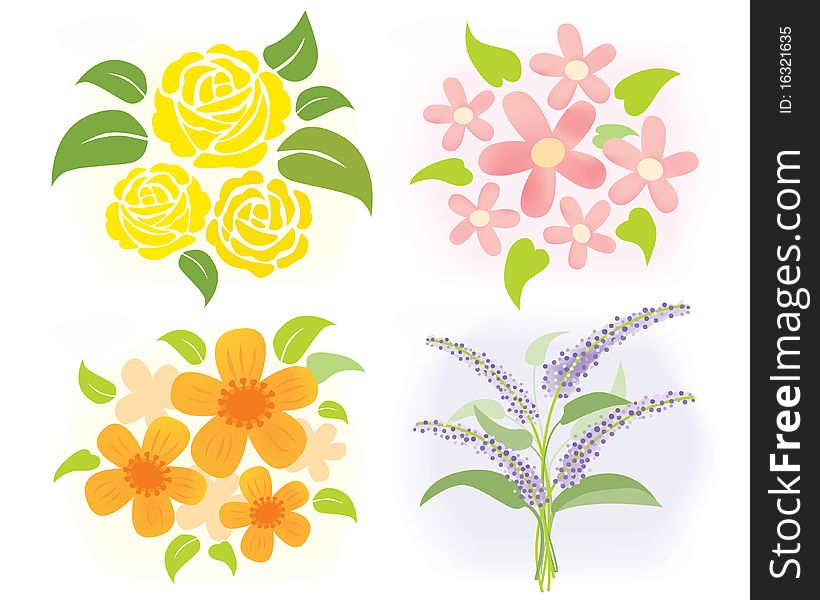 Set of flowers illustration in different colors for decoration. Set of flowers illustration in different colors for decoration