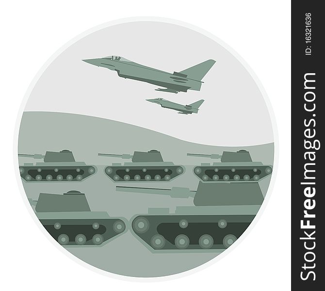 Illustration of an army convoy. Illustration of an army convoy