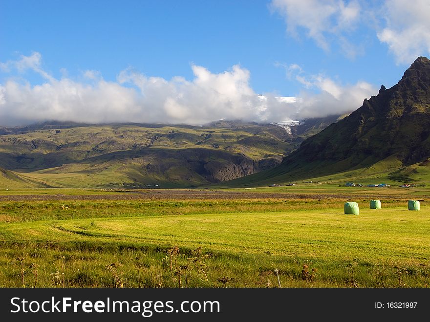 Panorama on the road between Vik and Geysir in Iceland