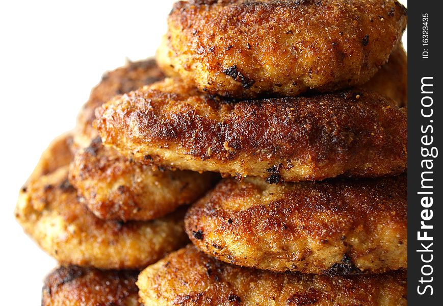 Fried hamburgers meat on the white background