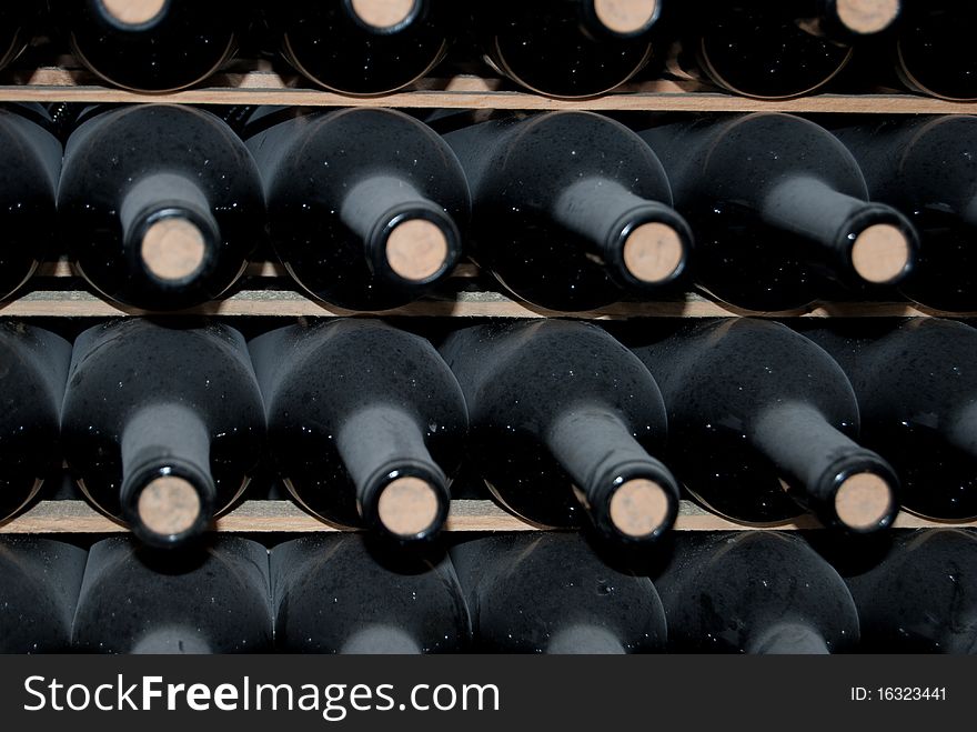 Bottles of wine in a traditional winery of Granada