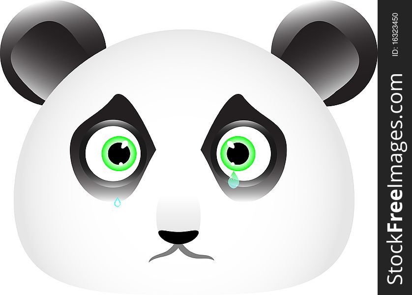 Sad panda face with tears in his eyes. Vector.