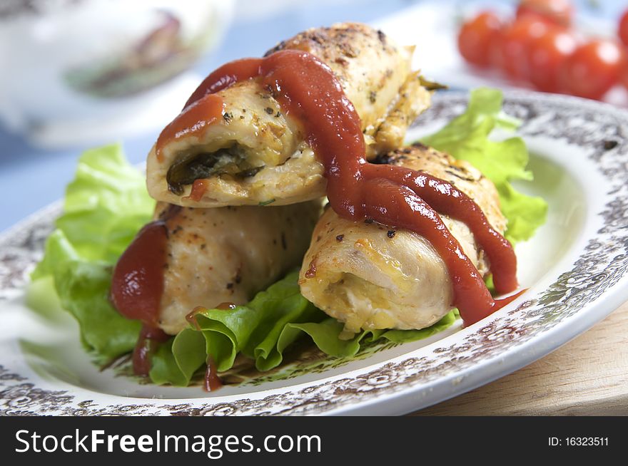 Roast chicken with tomatoes sous