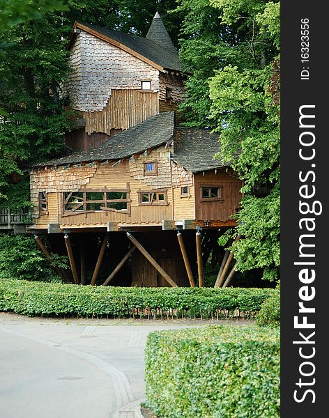 A Large Tree House hidden in the trees. A Large Tree House hidden in the trees