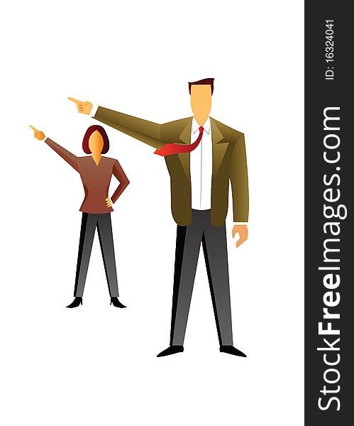 Businessman with a businesswoman pointing. Businessman with a businesswoman pointing