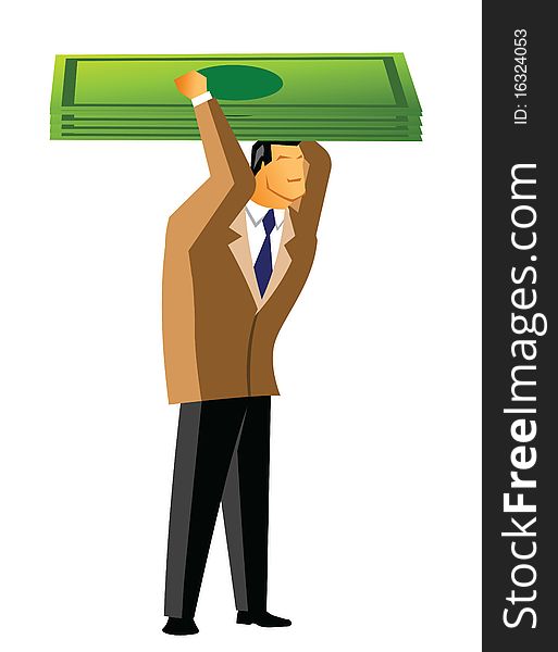 Businessman carrying money on his head. Businessman carrying money on his head