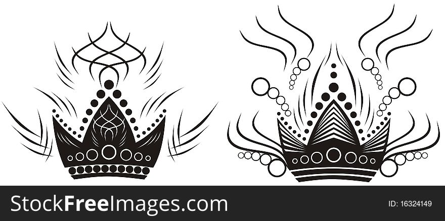 Two black crowns illustrations isolated on white