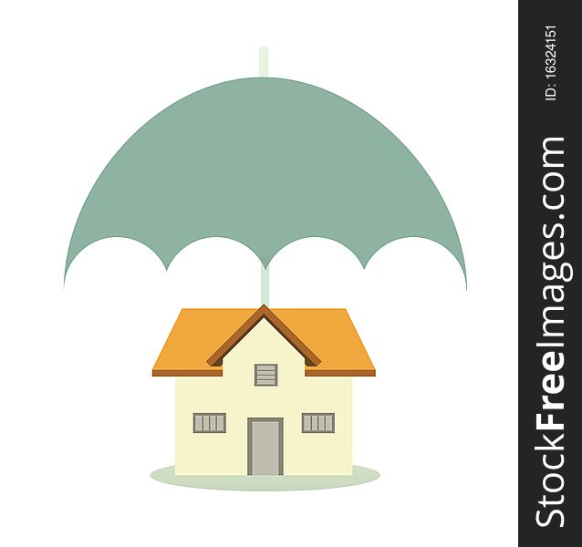 House sheltering with an insurance umbrella. House sheltering with an insurance umbrella