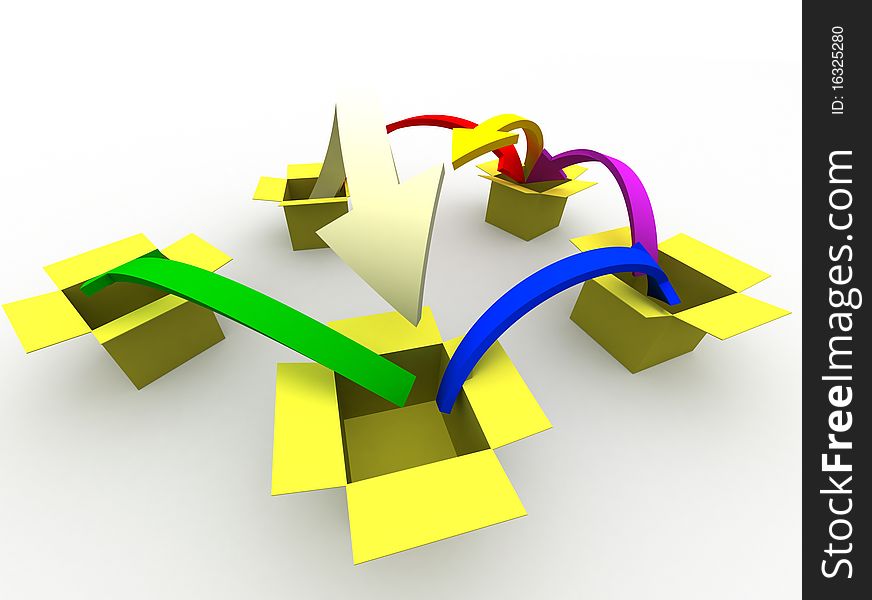 3d image of arrows jumping from box to box. 3d image of arrows jumping from box to box