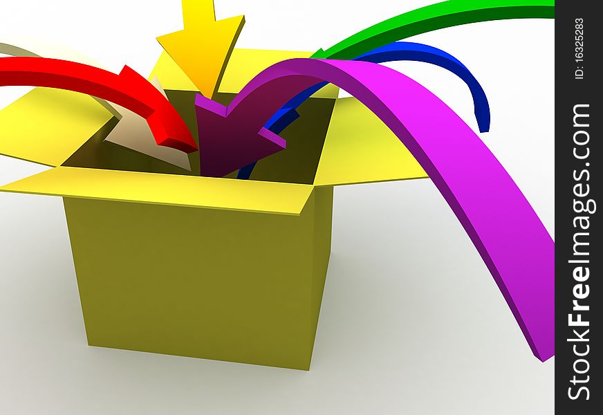 3d image of colorful arrows jumping into the box