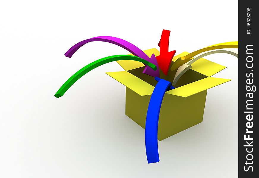 3d image of colorful arrows jumping into the box