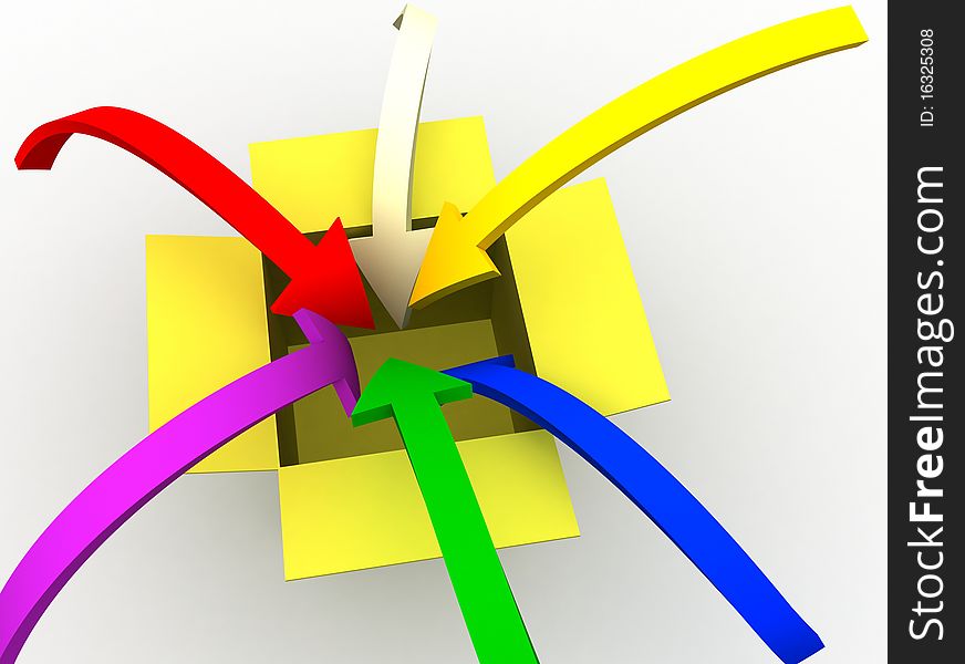 3d image of colorful arrows jumping into the box