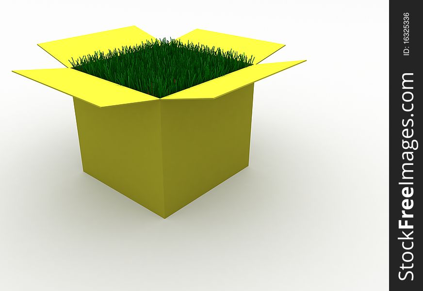 3d image of grass growing out of a open paper box. 3d image of grass growing out of a open paper box