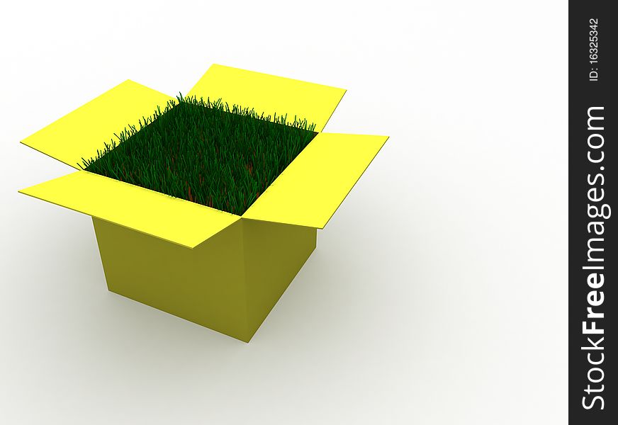 3d image of grass growing out of a open paper box. 3d image of grass growing out of a open paper box