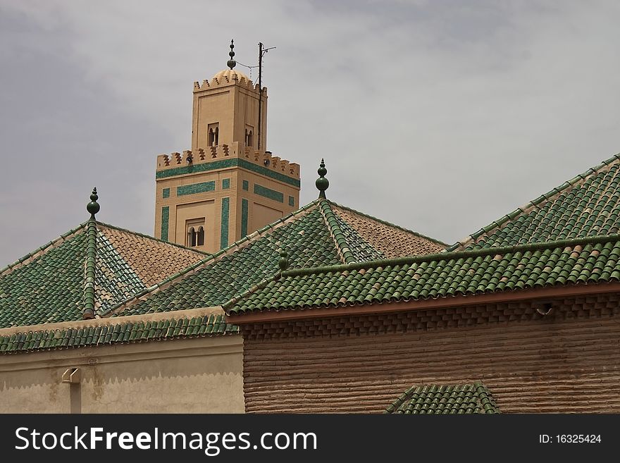 Mosque with minaret in Marrakech, Morocco. Mosque with minaret in Marrakech, Morocco