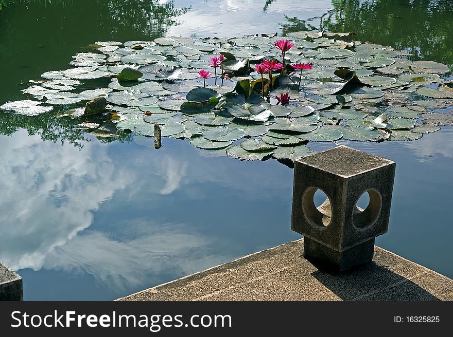 Chinese temple pond and The Palace lantern-shaped