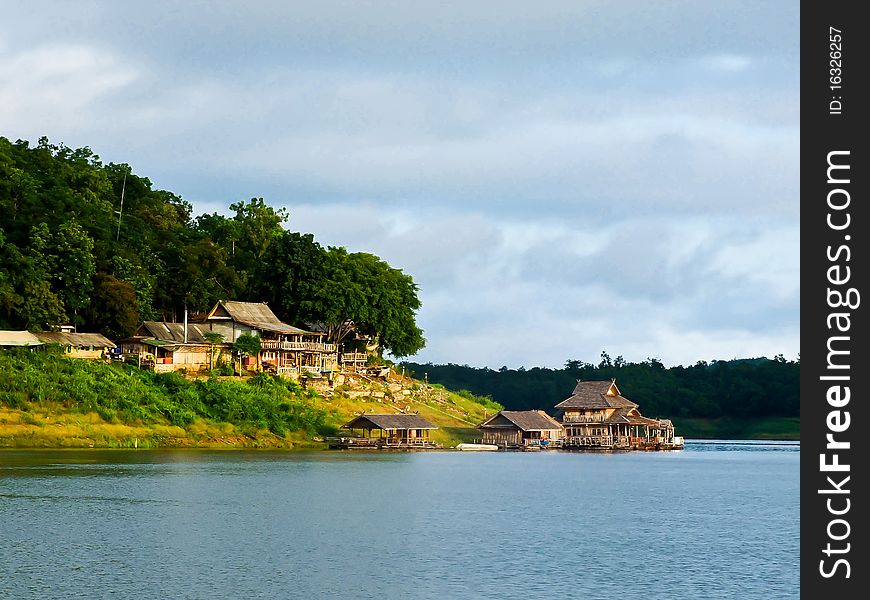 The rooms on a raft in thailand