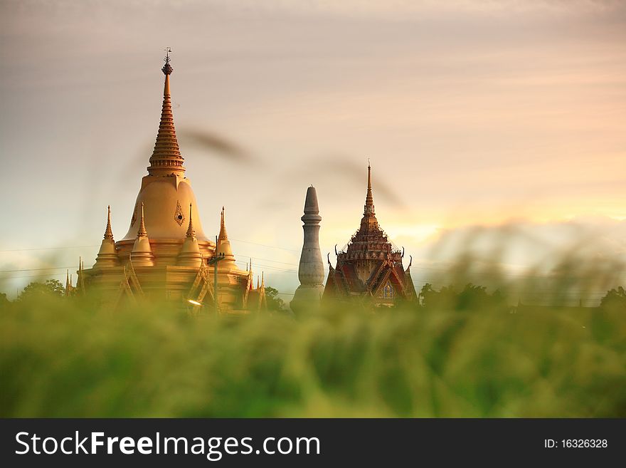 Golden Pagoda Buddhist Temple In Thailand