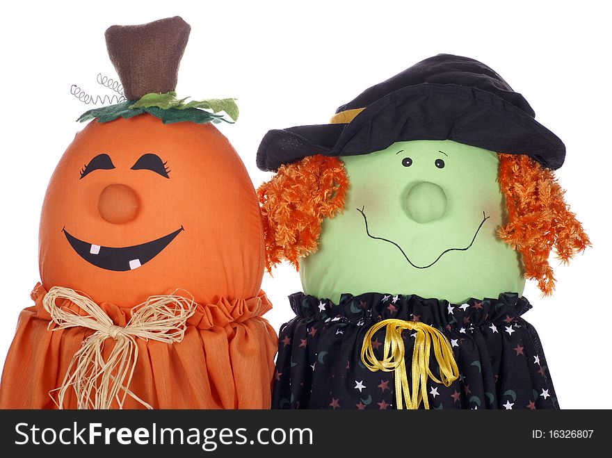 Halloween Pumpkin and Witch Character Decorations on a White Background. Halloween Pumpkin and Witch Character Decorations on a White Background