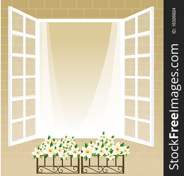 Illustration of window, flowers vector. Illustration of window, flowers vector