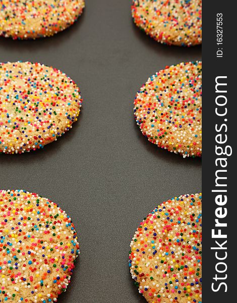 Closeup Of Sugar Cookies Baking On Sheet. Closeup Of Sugar Cookies Baking On Sheet