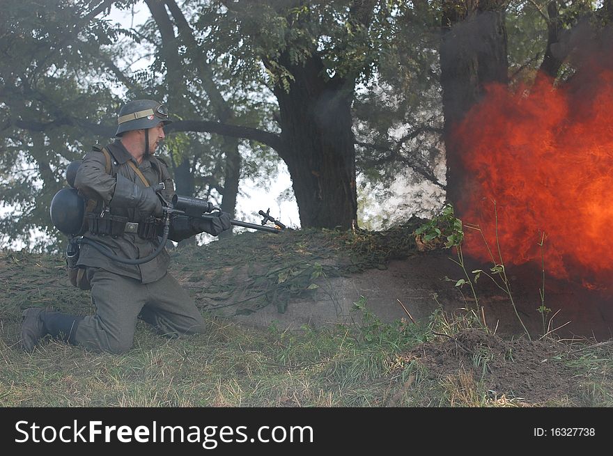 German Soldier With Flame-thrower
