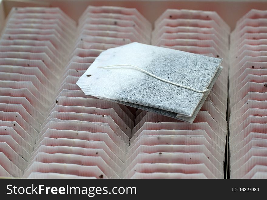 Teabags in the box closeup