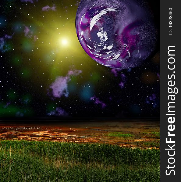 Very bright and colorful space landscape