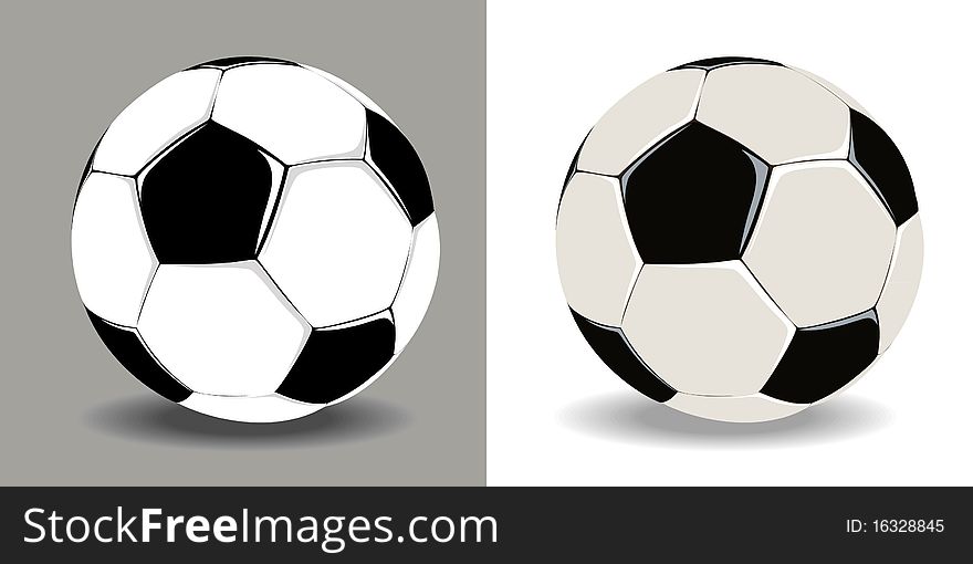 Two monochrome isolatade soccer balls. Two monochrome isolatade soccer balls