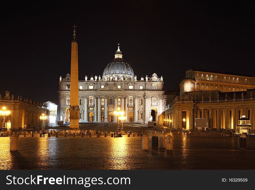 Saint Peter s Square at night