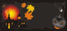 Pumpkin With Maple Leaves And Bat. Halloween Royalty Free Stock Image Pumpkin With Maple Leaves And Bat. Halloween Royalty Free Stock Image