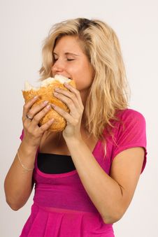 Girl With Bread Stock Photo