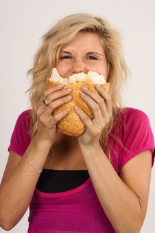 Girl With Bread Stock Photos