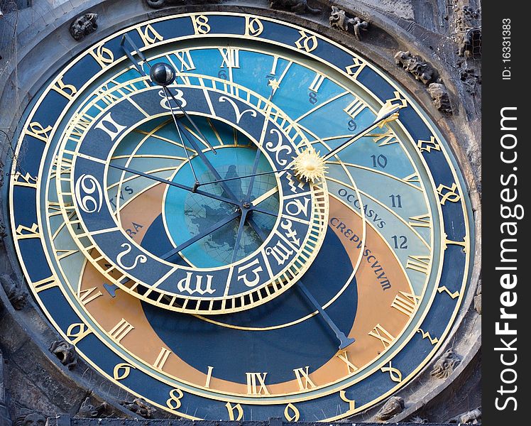A detail of the astronomical clock in Prague, Czech republic in the Old Town Square.