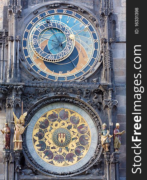 A detail of the astronomical clock in Prague, Czech republic in the Old Town Square.