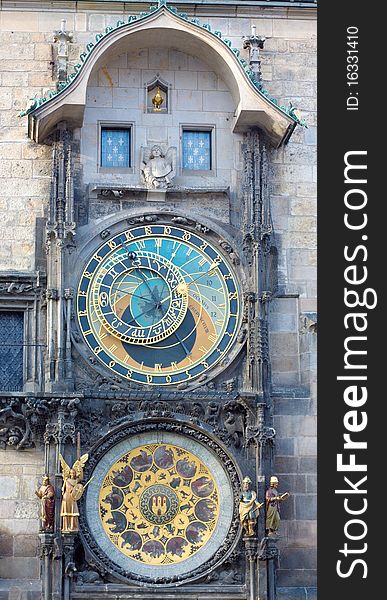 A detail of the astronomical clock in Prague, Czech republic in the Old Town Square.