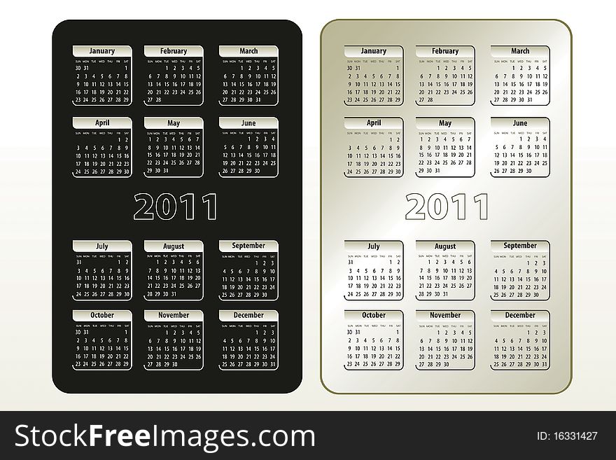 Two Calendar Designs For 2011 (sun-sat)