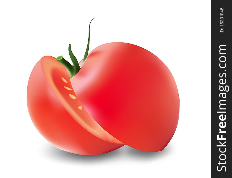 Tomato sliced. Isolated on white background.
