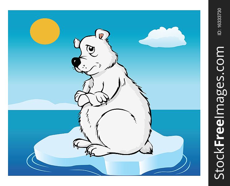 Cartoon illustration of a Polar Bear global warming