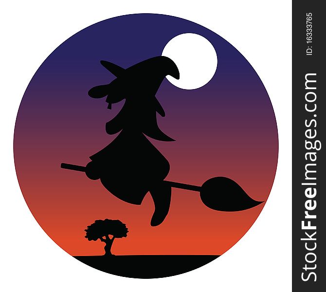 Cartoon illustration of a witch silhouette