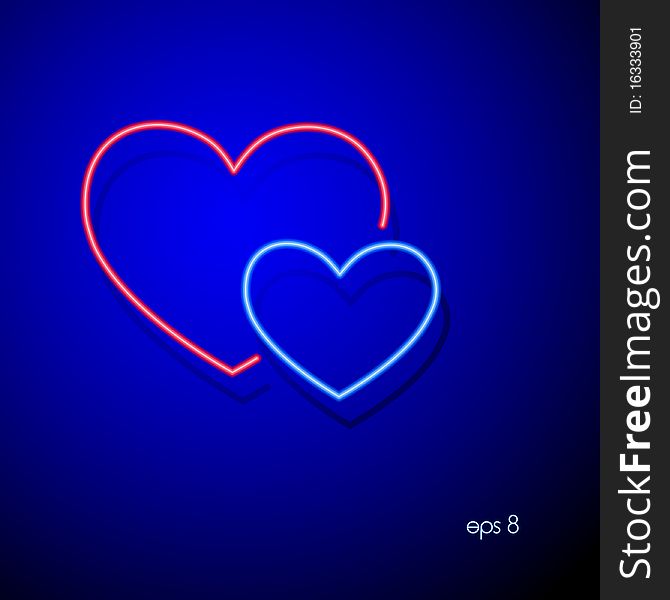 Abstract background with neon hearts.. Vector illustration. Eps 8